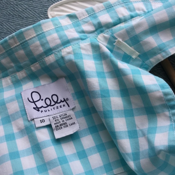 Lilly Pulitzer turquoise collared gingham wrap top - Picture 7 of 10